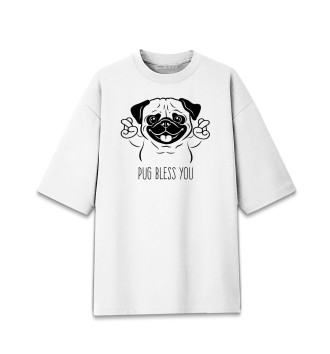 Женская Хлопковая футболка оверсайз Pug bless you