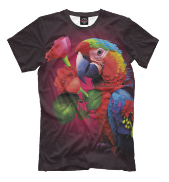 Мужская Футболка Попугай ара с цветами