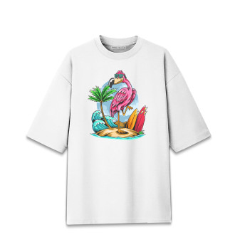 Женская Хлопковая футболка оверсайз Фламинго и остров