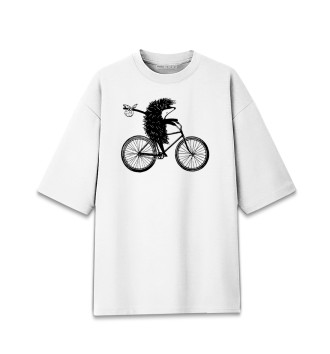 Мужская Хлопковая футболка оверсайз Ежик на велосипеде