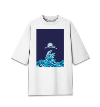 Мужская Хлопковая футболка оверсайз Дельфины