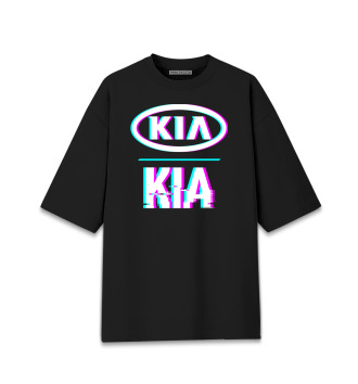 Мужская Хлопковая футболка оверсайз Значок KIA Glitch