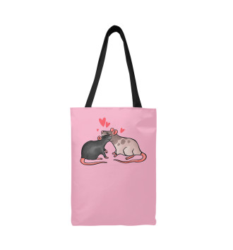 Сумка-шоппер Влюбленные крыски, розовый фон