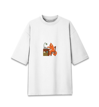 Женская Хлопковая футболка оверсайз Кот с пишущей машинкой