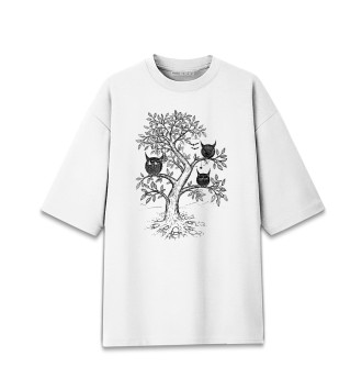 Женская Хлопковая футболка оверсайз Совята на дереве
