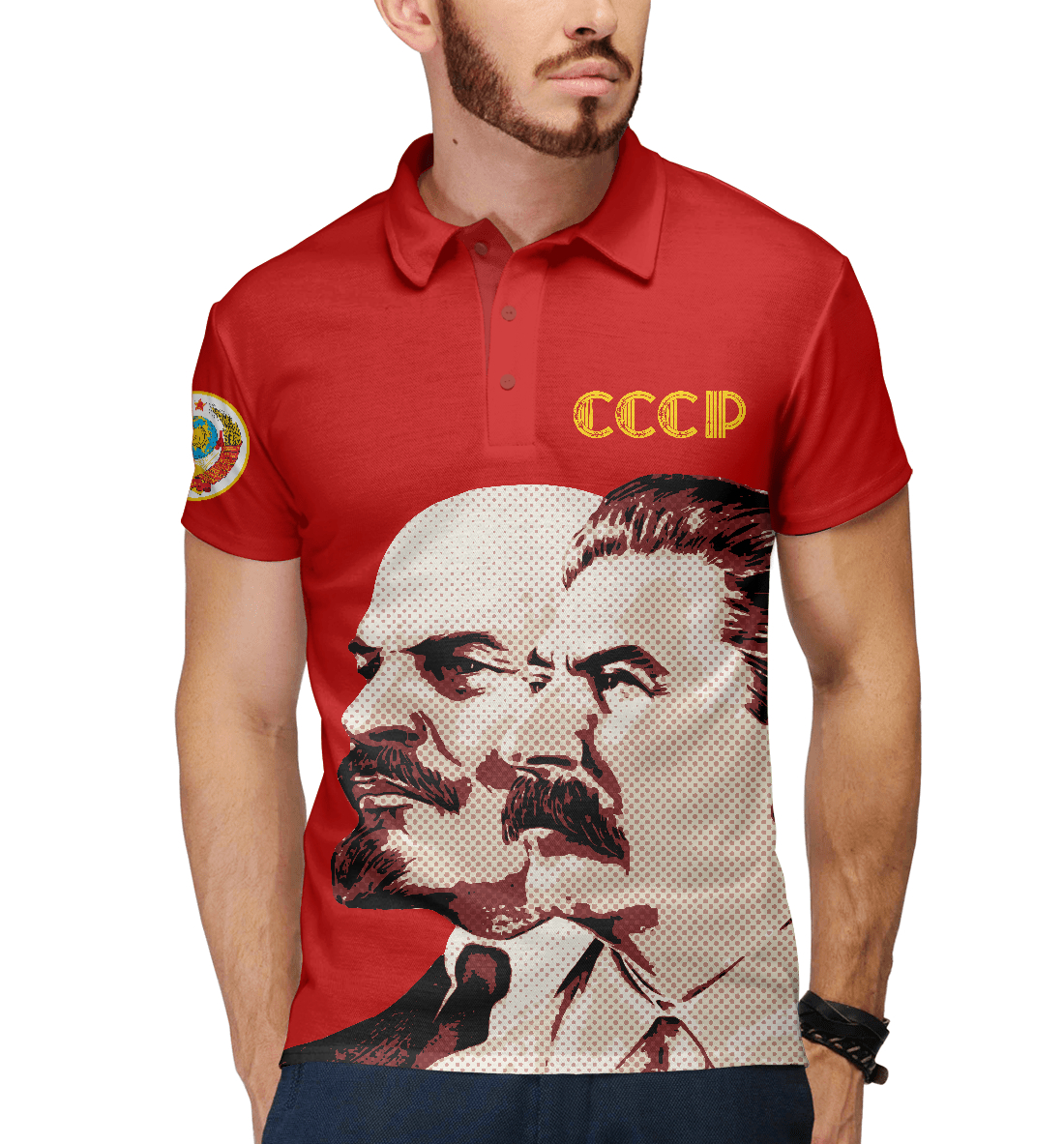 Мужское Поло с принтом Ленин - Сталин, артикул SSS-394601-pol-2mp