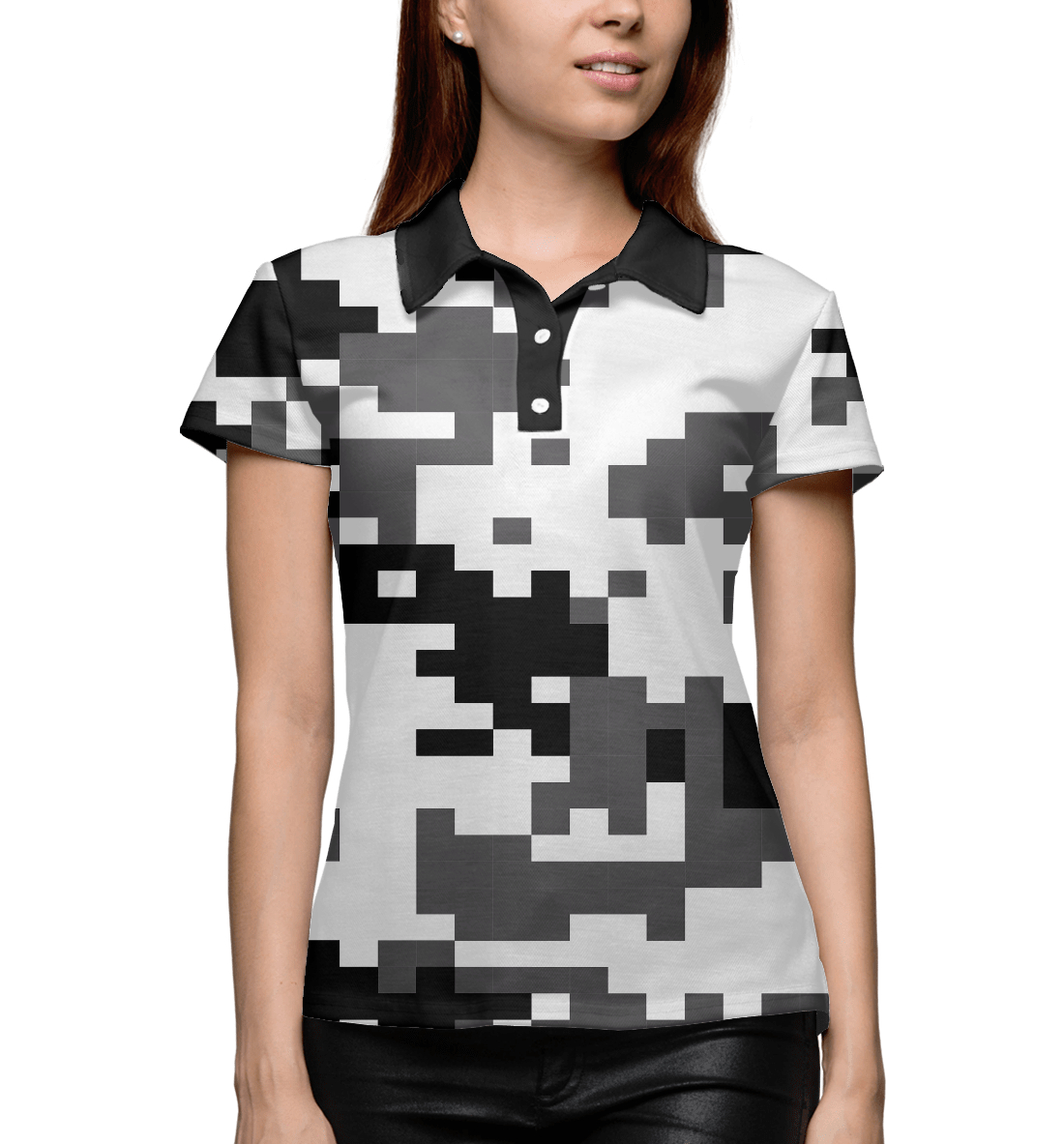 Женское Поло с принтом Пиксельный камуфляж, артикул OMN-504488-pol-1mp