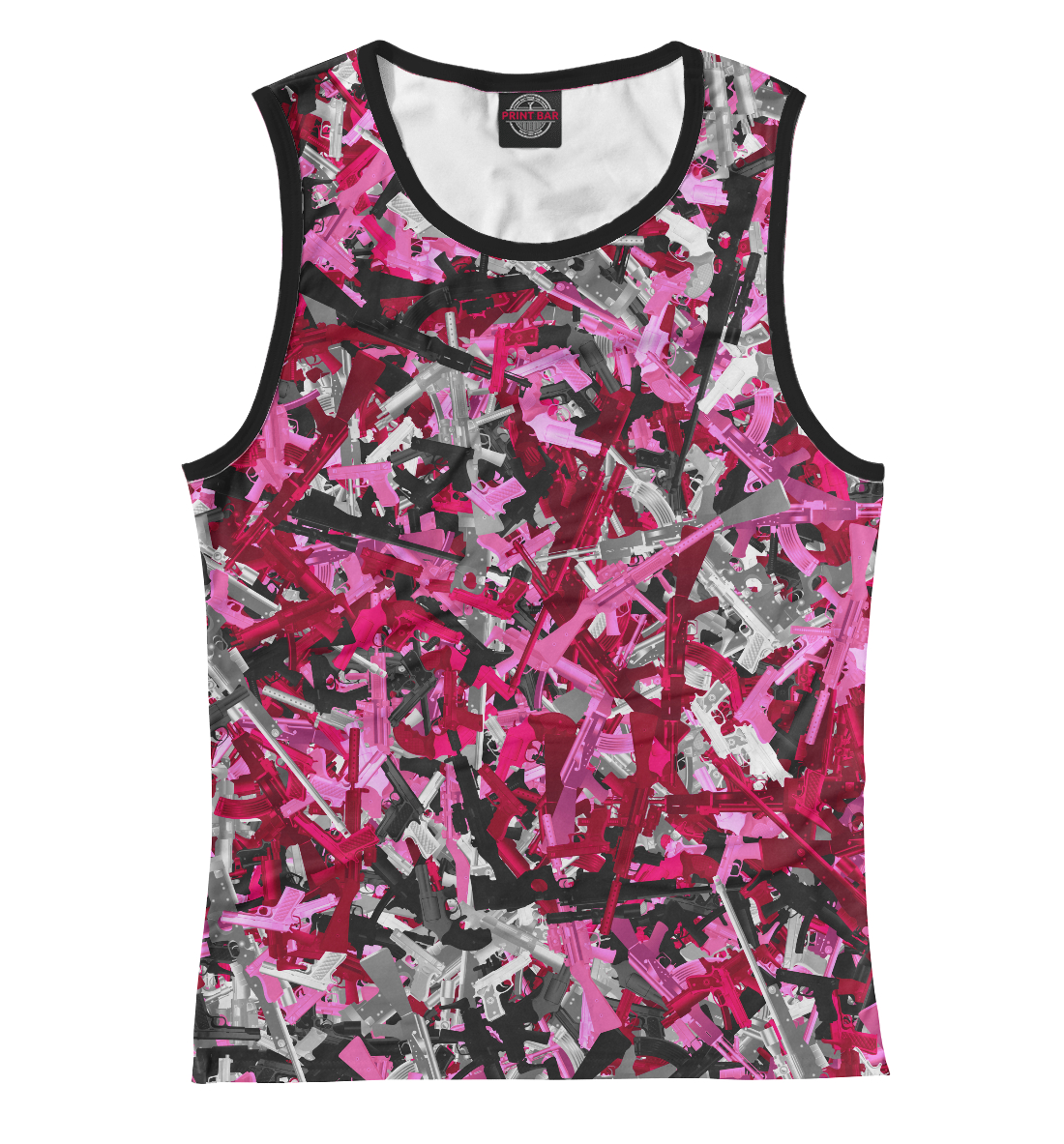 Женская Майка Розовый камуфляж с оружием, артикул CMF-629101-may-1mp