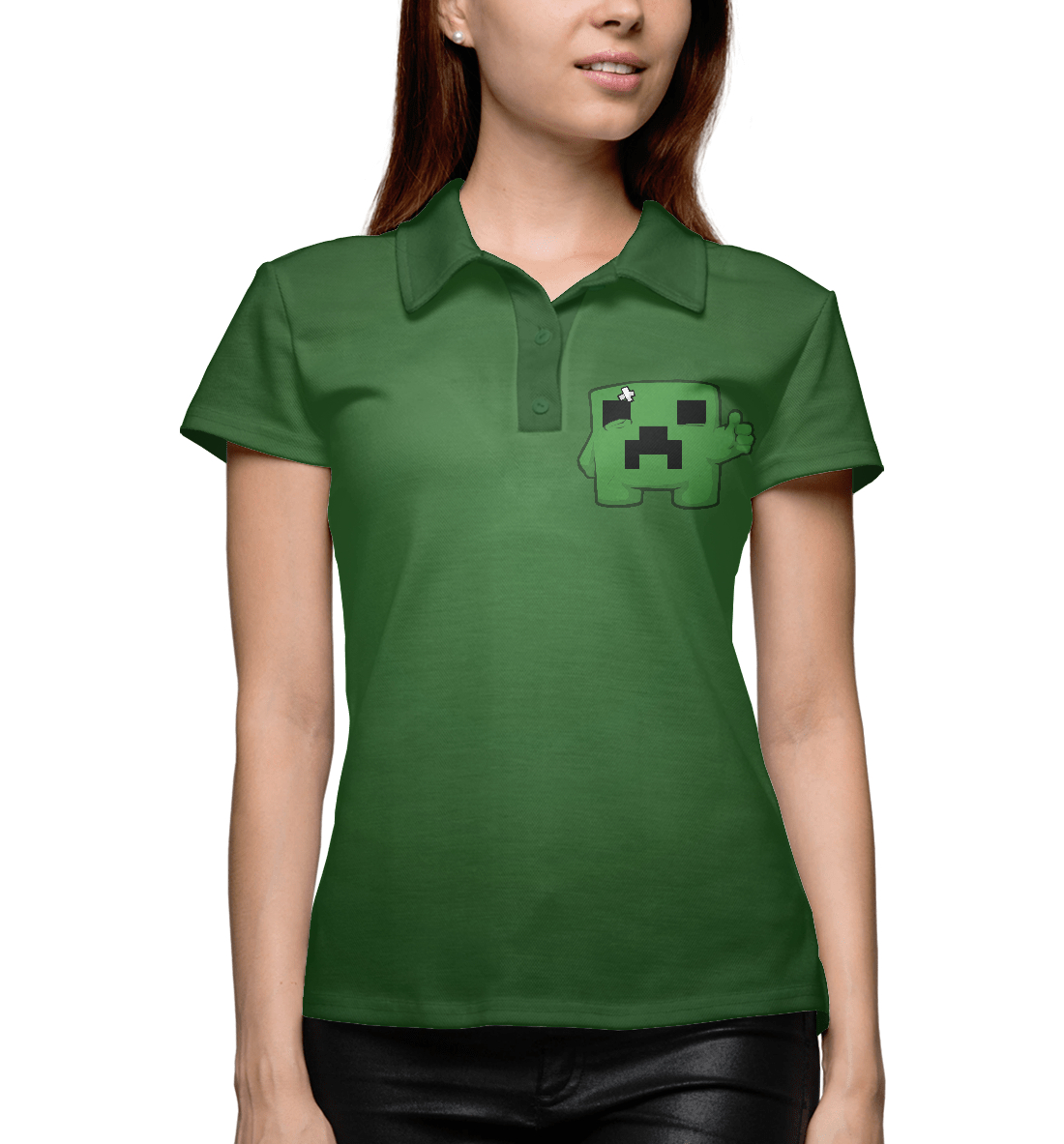 Женское Поло с принтом Minecraft Creeper, артикул MCR-734187-pol-1mp