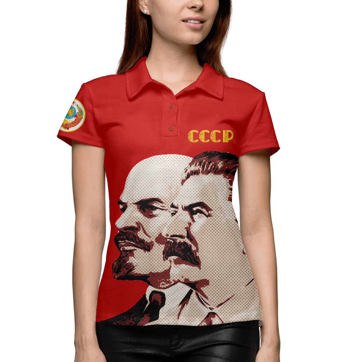 Женское Поло с принтом Ленин - Сталин, артикул SSS-394601-pol-1mp