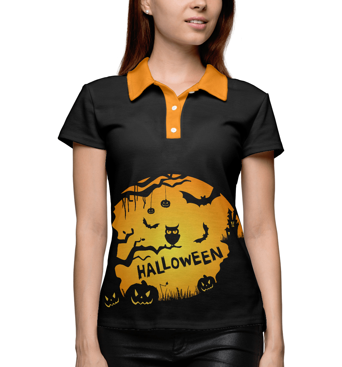 Женское Поло с принтом Halloween, артикул HAL-867542-pol-1mp