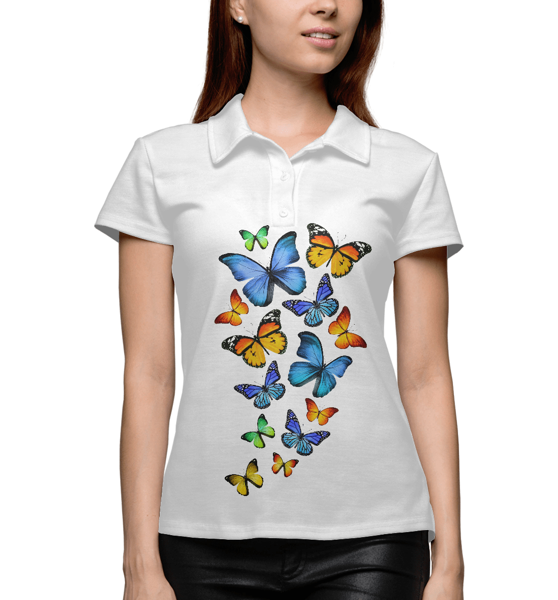 Женское Поло с принтом Цветные бабочки, артикул NAS-975057-pol-1mp