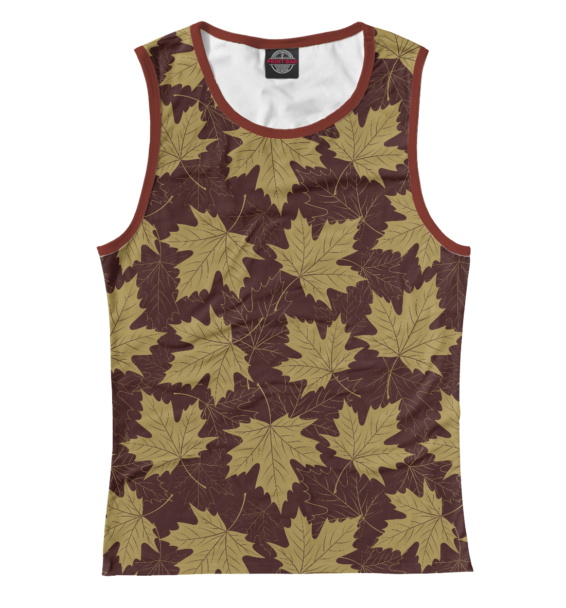 Женская Майка с принтом Осенние листы (коричневый фон), артикул LST-603883-may-1mp