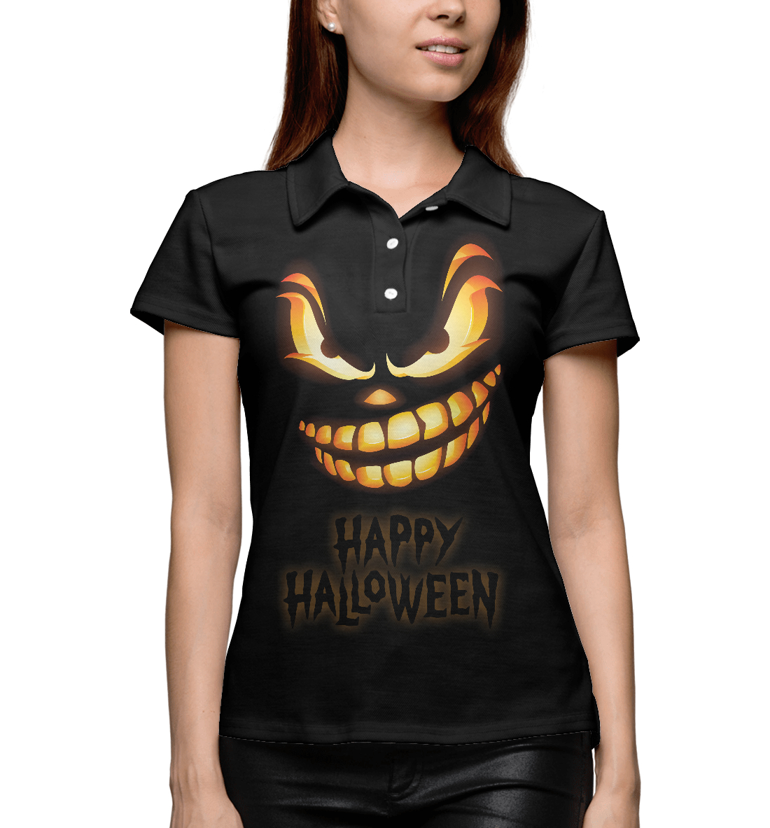 Женское Поло с принтом Happy Halloween, артикул HAL-988003-pol-1mp
