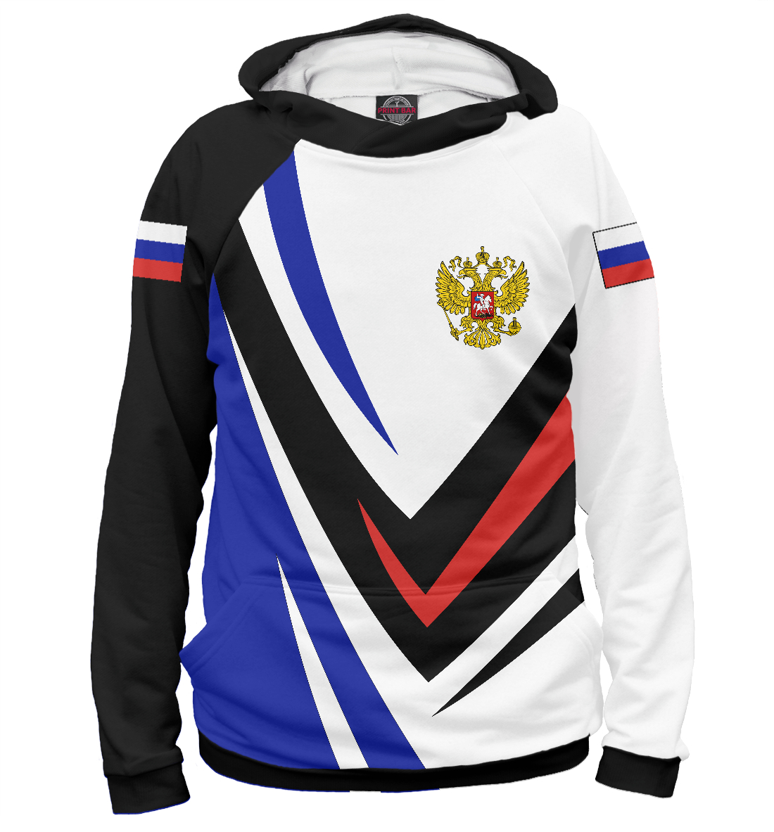 Женский Худи с принтом Россия - флаг на рукавах, артикул SRF-641096-hud-1mp