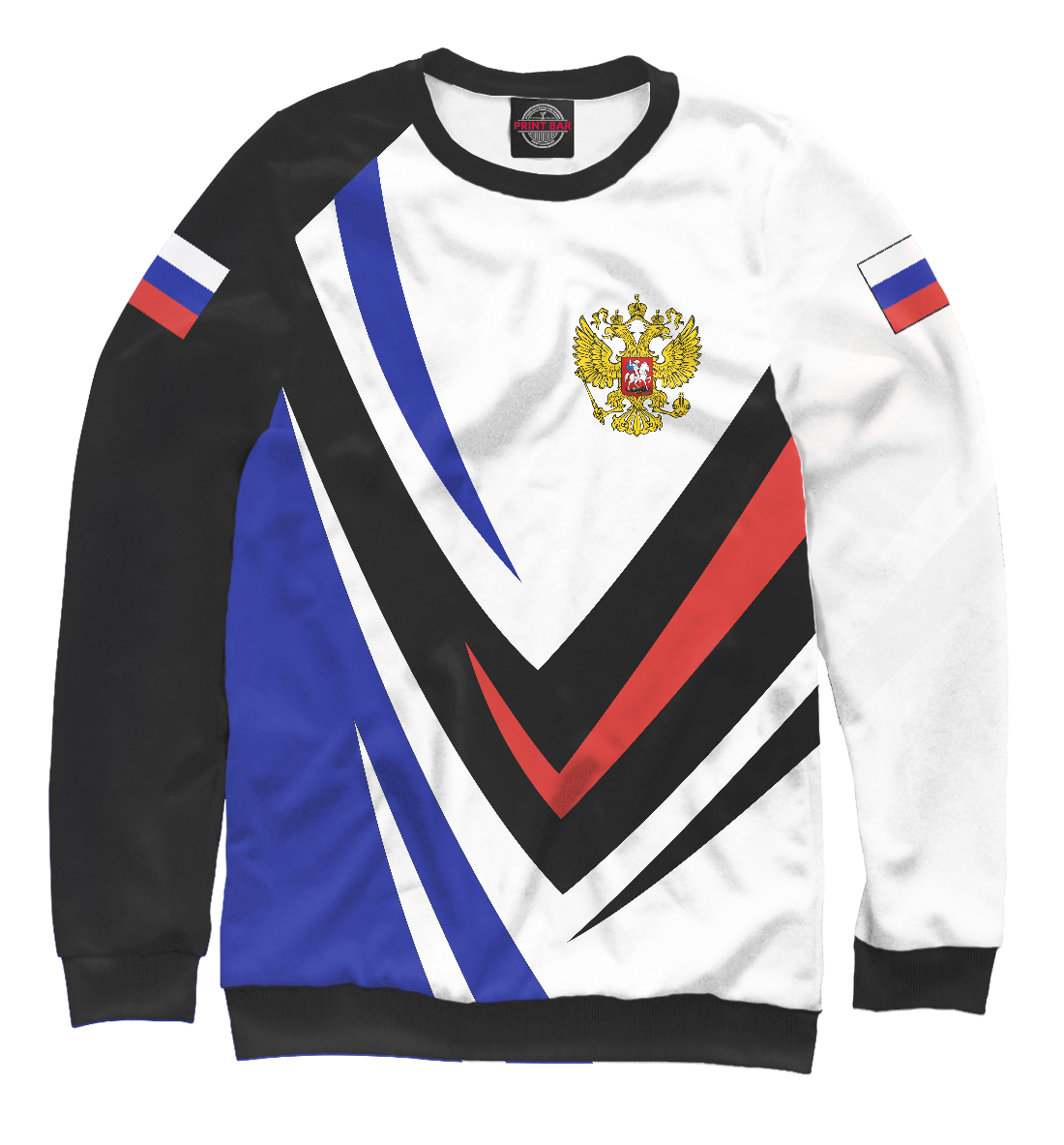 Женский Свитшот с принтом Россия - флаг на рукавах, артикул SRF-641096-swi-1mp