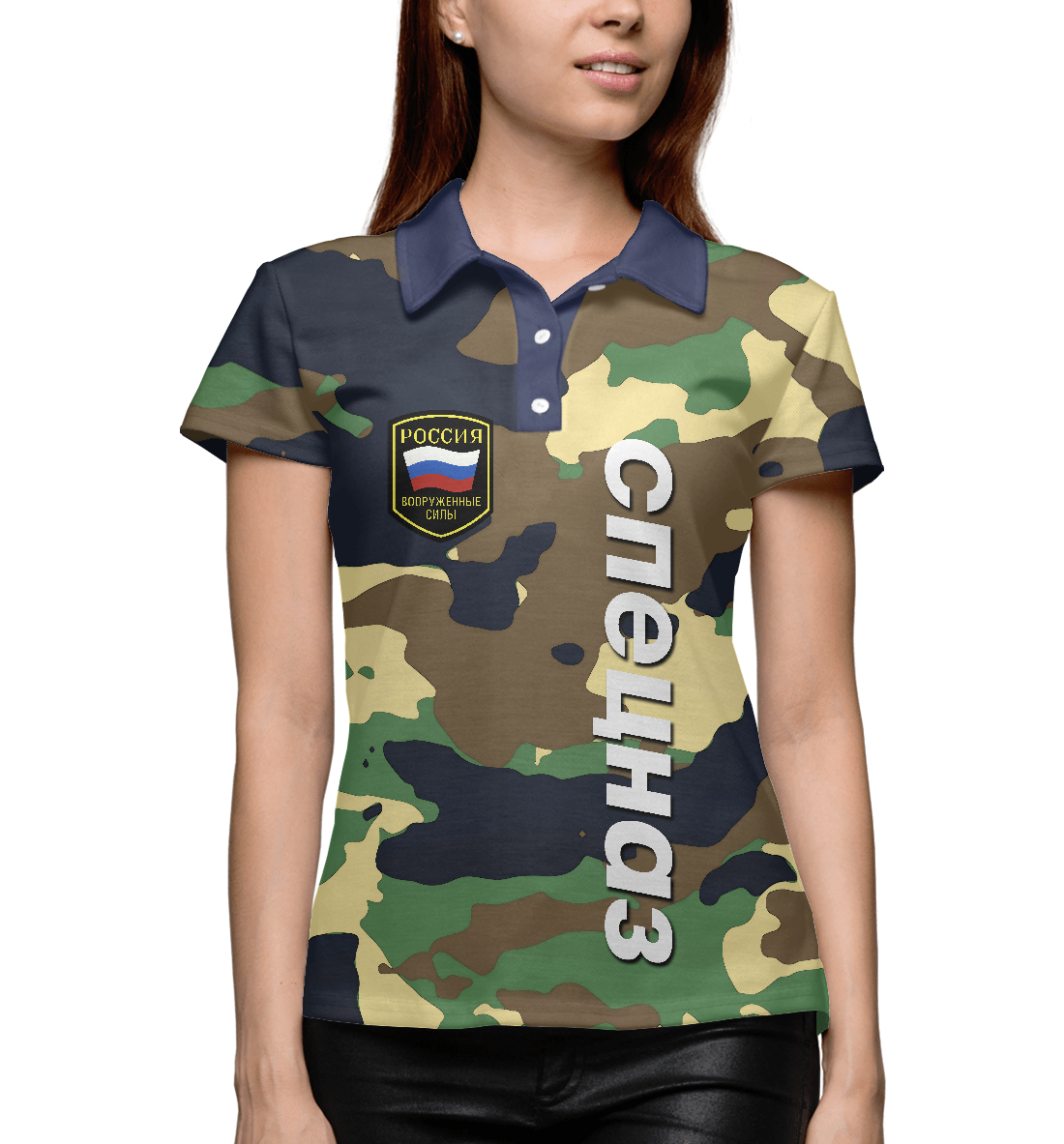 Женское Поло с принтом Спецназ армия, артикул ARZ-827780-pol-1mp