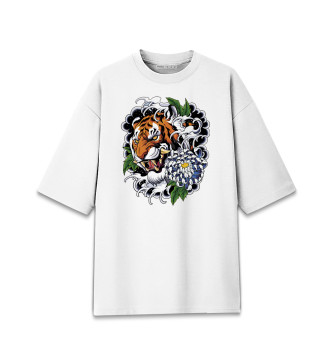 Мужская Хлопковая футболка оверсайз Новогодний тигр