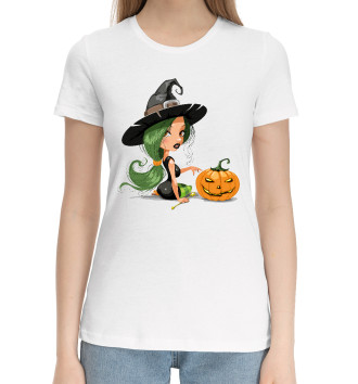 Женская Хлопковая футболка Girl with pumpkin