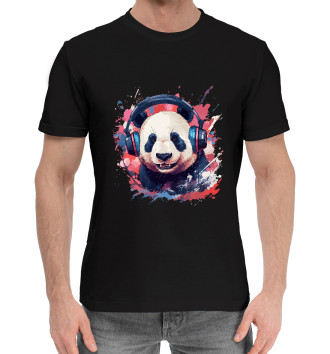 Мужская Хлопковая футболка Панда в наушниках