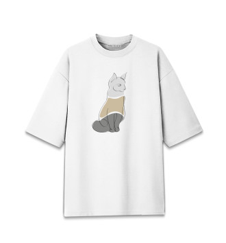 Женская Хлопковая футболка оверсайз Кот трехцветный
