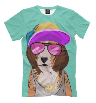 Мужская Футболка Собака, одетая в стиле хип-хоп