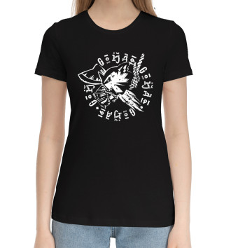 Женская Хлопковая футболка Символ опричников собачья голова и метла