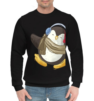 Мужской Хлопковый свитшот Пингвин в наушниках