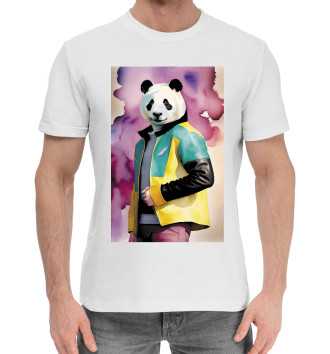 Мужская Хлопковая футболка Чувак-панда в модной куртке