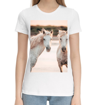 Женская Хлопковая футболка Белая лошадь
