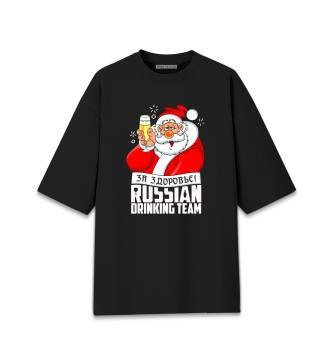 Хлопковая футболка оверсайз для девочек Прикольный Дед Мороз (4.2)