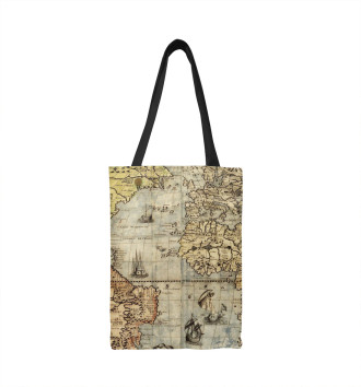 Сумка-шоппер Древняя карта мира, Тихий океан