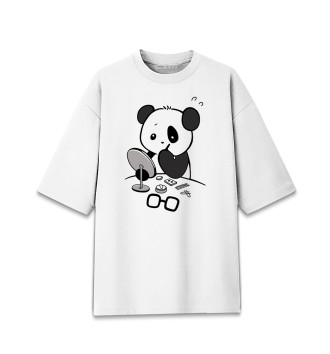 Женская Хлопковая футболка оверсайз Панда красит глаза
