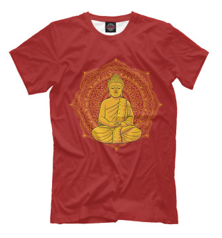 Мужская футболка Золотой Будда на фоне мандалы