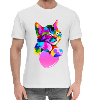 Мужская Хлопковая футболка Радужный котенок