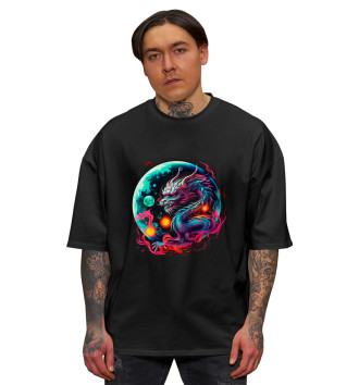 Мужская Хлопковая футболка оверсайз Китайский водный дракон