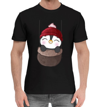 Мужская Хлопковая футболка Пингвинчик в шапке