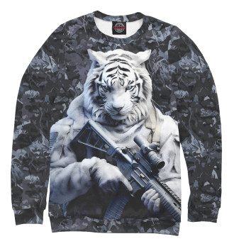 Женский Свитшот Белый тигр солдат зима