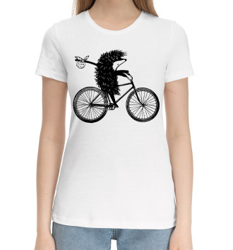 Женская Хлопковая футболка Ежик на велосипеде