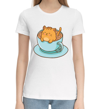 Женская Хлопковая футболка Cup of cat