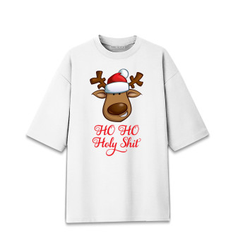 Хлопковая футболка оверсайз для девочек Олень Рудольф