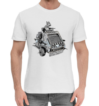 Мужская Хлопковая футболка Кот на танке