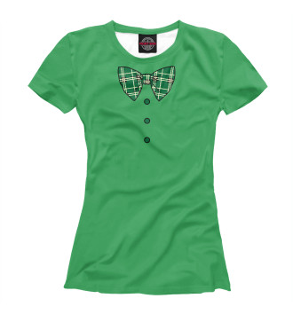 Женская Футболка Зеленый галстук бабочка в клетку