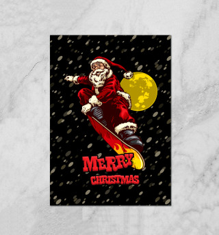Плакат Santa Claus on a snowboard