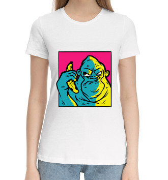 Женская Хлопковая футболка Горилла с телефоном бананом