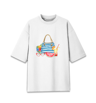 Женская Хлопковая футболка оверсайз Пляжная сумка