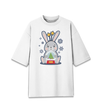 Хлопковая футболка оверсайз для мальчиков Кролик со снежным шаром