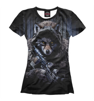 Женская футболка Волк воин в лесу