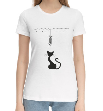 Женская Хлопковая футболка Голодный котик