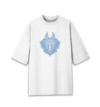 Женская Хлопковая футболка оверсайз Волк (blue)